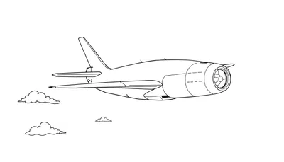 Avion de ligne noir et blanc avec trois petits nuages dans un style dessin animé, color panel.