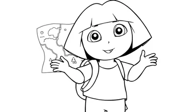 Dora l'exploratrice tenant une carte, prête à colorier un color panel.