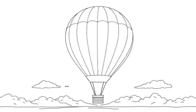 Montgolfière noir et blanc au-dessus des nuages avec des panneaux colorés