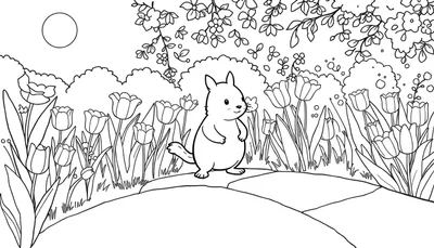 Un petit animal mignon regarde un jardin fleuri.