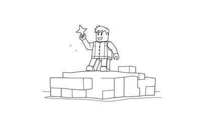 Un personnage de type Lego souriant tenant une étoile brillante sur une plateforme de blocs.