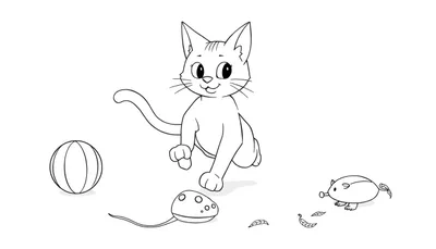 Un chaton joueur sautant joyeusement autour de jouets, prêt pour une session de coloriage sur ce color panel.