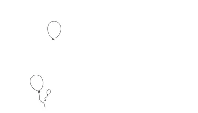 Trois ballons à encre noire sur fond blanc, un seul ballon sur le côté gauche à mi-hauteur et deux ballons en bas à gauche, dont un plus petit attaché à un plus grand.