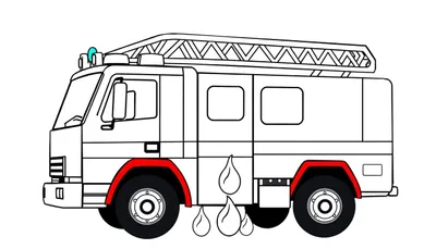 Camion de pompiers blanc et rouge avec une échelle sur le toit et des gouttes d'eau en dessous, dans un color panel.