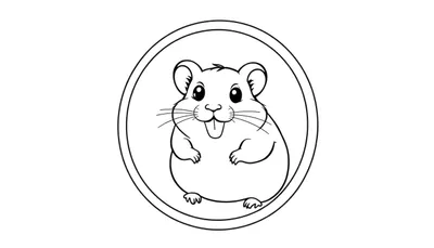 Dessin d'un hamster joyeux dans un cadre ovale, prêt à être coloré.