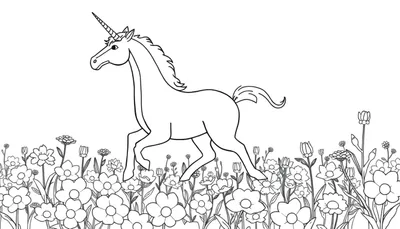 Une licorne dans un champ de fleurs, parfaite pour votre color panel.