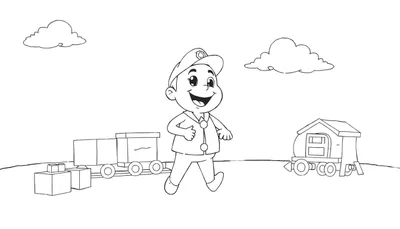 Un jeune garçon conducteur de train souriant sur un color panel.