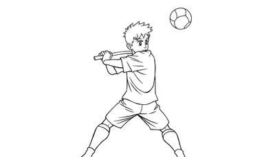 Un joueur de crosse se prépare à frapper une balle flottante dans ce coloriage.