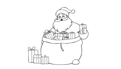 Le Père Noël avec une hotte remplie de cadeaux, prêt pour la distribution de jouets, sur un color panel.