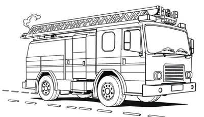Un dessin au trait d'un camion de pompiers rouge avec une échelle, prêt pour le color panel.