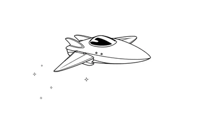 Dessin au trait noir et blanc d'une fusée spatiale stylisée avec des étoiles, un color panel.