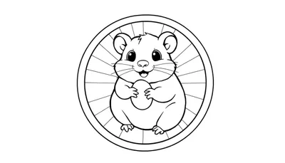 Un hamster heureux dans une roue avec une graine, parfait pour un panneau de coloriage.