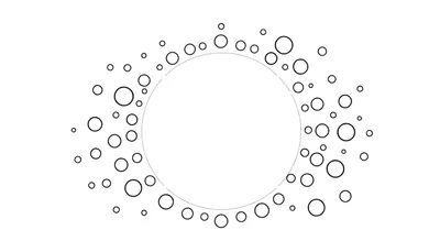 Un cercle blanc central entouré de nombreux cercles noirs de tailles variées sur fond blanc, comme un panneau de couleurs.