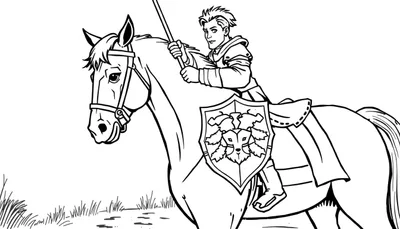Chevalier en armure sur un cheval avec une lance et un bouclier.