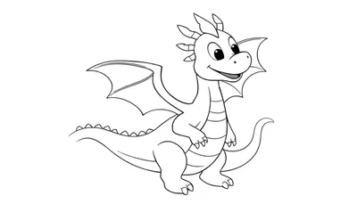 Dragon de dessin animé souriant avec un corps rond et de petites ailes, prêt à être coloré sur un color panel.