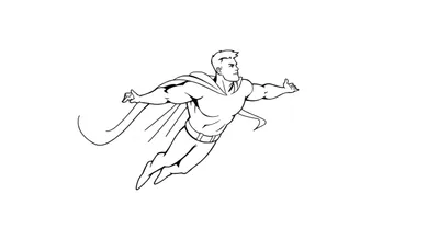 Super-héros volant, color panel en noir et blanc