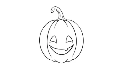 Dessin au trait d'une citrouille d'Halloween joyeuse avec un sourire édenté et deux yeux triangulaires.