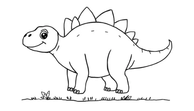 Dessin au trait d'un stégosaure joyeux avec des plaques sur le dos, de style livre de coloriage.