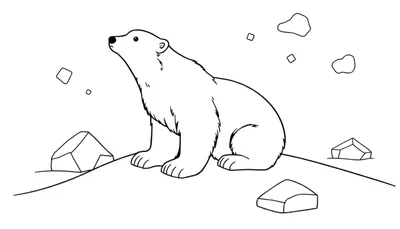 Un dessin au trait d'un ours polaire assis sur un monticule de neige, avec des formes géométriques autour, dans un style adapté à un color panel.