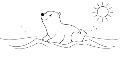 Un ours polaire joyeux nageant sous le soleil, prêt à être colorié dans un color panel.