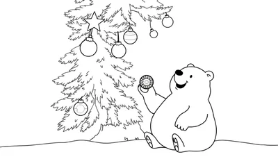 Un ours polaire décore un sapin de Noël avec un ornement, prêt pour le color panel.