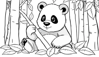Un panda dans une forêt de bambous, prêt à être colorié sur un color panel.