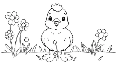 Poussin mignon dans un color panel floral.