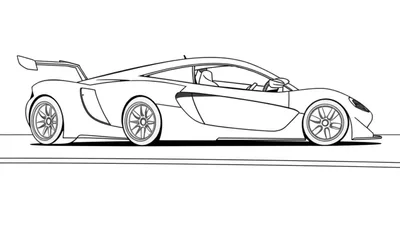 Voiture de sport dessinée au trait, de profil, style coloriage.