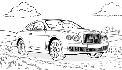 Une Bentley classique dans un color panel sur un fond de paysage pastoral.