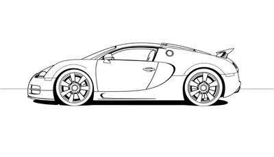 Dessin au trait d'une voiture de sport de profil, style coloriage.