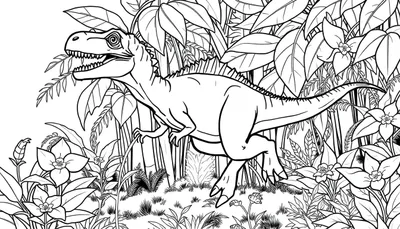 Un dinosaure Vélociraptor en noir et blanc, prêt à être colorié.