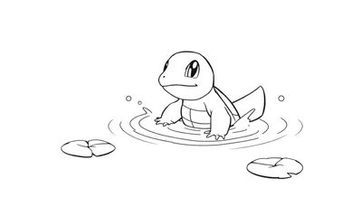 Squirtle, une figurine Pokémon en noir et blanc dans l'eau, sur une assiette couleur.