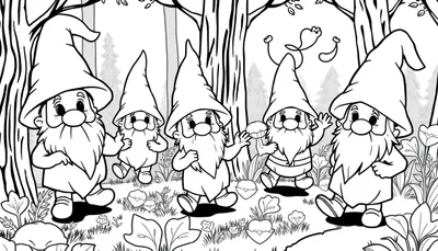 Dessin de gnomes dans une forêt pour un color panel.