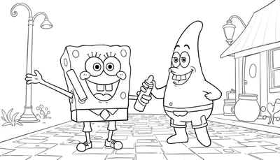 Bob l'éponge et Patrick Star souriants sur un trottoir, prêts pour le color panel.