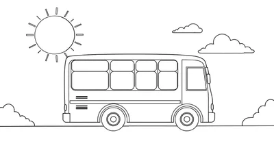 Un dessin au trait noir et blanc d'un bus pour un color panel.