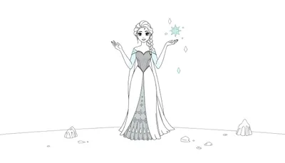 Illustration en noir et blanc d'Elsa créant de la neige dans un color panel.