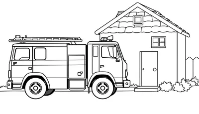 Dessin d'une autopompe de pompier, prêt pour une feuille de coloriage.