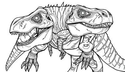 Une colorisation de dessin de créature fantastique à deux têtes de dinosaures.