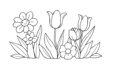 Dessin en noir et blanc de fleurs joyeuses pour le color panel.