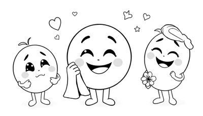 Illustration en noir et blanc de trois personnages en forme d'œuf avec des émotions diverses, des cœurs et une étoile flottant au-dessus, dans un color panel.