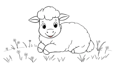Un agneau mignon à colorier dans un pré fleuri, prêt à égayer un color panel.
