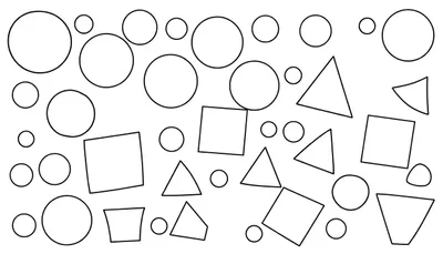 Page de coloriage avec des formes géométriques variées en noir et blanc, un color panel joyeux.