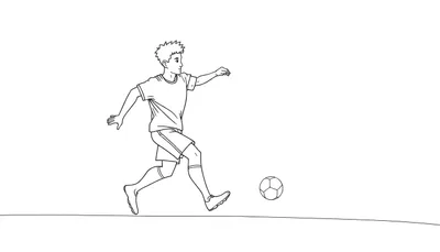 Dessin au trait d'un jeune footballeur en plein mouvement.
