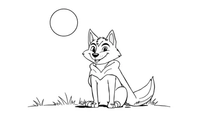 Un gentil loup-garou souriant avec une cape flottante sous la pleine lune, prêt pour le coloriage dans un color panel.