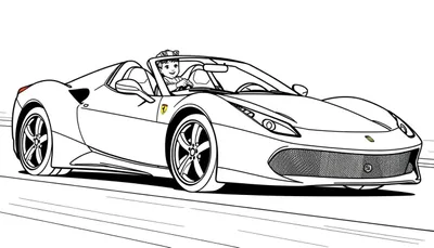 Un jeune garçon conduisant une Ferrari rouge dans un color panel.
