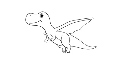 Dessin noir et blanc d'un mignon dinosaure ailé, prêt à être colorisé.