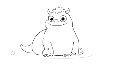 Un gentil monstre rond avec de petites cornes et un sourire, prêt à être colorié.