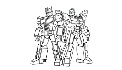 Optimus Prime et un autre Transformer en dessin noir et blanc, style bande dessinée.