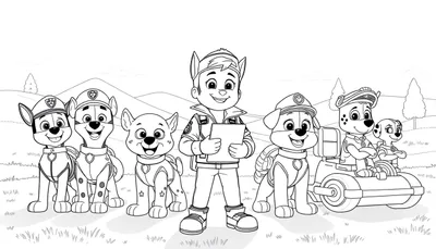 Color panel de la Pat' Patrouille avec Ryder et ses chiots.