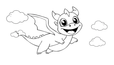 Puff le dragon joyeux, page de coloriage avec nuages